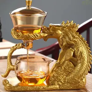 Venta caliente estilo chino forma de dragón Kungfu vidrio semiautomático Kungfu elaboración de té de borosilicato juegos