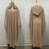 Abaya QIQI à capuche brodée de perles et de strass, manches chauve-souris, en mousseline, coupe ample, robe kaftan musulmane pour femme - En stock
