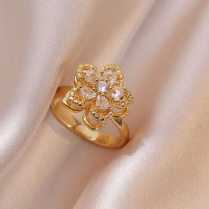 Stainless Steel Jewelry Set Non Fade Rotating Flower Pendant Necklace Earring Ring for Women Clavicle <b>Chain</b> Choker Charm Jewelry - Product Image 2
