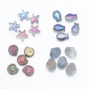 Zhubi Purple Iris Loose Glass Beads Mix Starfish Shell Volute Fish Shape Crystal Beads for Jewelry Making Hobbyworker DIY Crafts