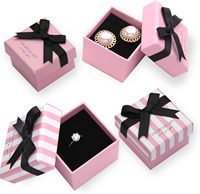 Boîtes cadeaux pour bijoux, emballage en carton, boîte cadeau carrée rose pour bague, badge, broche, boucles d'oreilles, présentoir rose avec rayures blanches