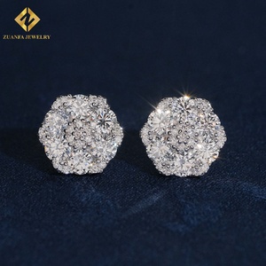 Luxury Iced Out Honey Comb Setting Round Cluster <b>Stud</b> <b>Earrings</b> 925 <b>Silver</b> Screw Back Heavy Handmade Bling <b>Earrings</b> for Men Women - Product Image 2