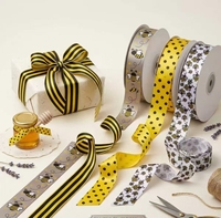 Ruban en satin à motif abeille pailleté, largeur 1 pouce, imprimé numériquement, pour décorations de fêtes, artisanat DIY, bouquets de fleurs, emballage cadeau, nœuds