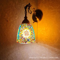Lampe murale LED artisanale de style ethnique rétro nostalgique romantique en fer et verre 220V pour mur de télévision, balcon, couloir, café