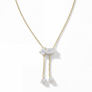 Colgante moderno de diamante cultivado en laboratorio Toi et Moi con diseño único de dos piedras, elegantes borlas de cadena y diamante talla pera engastado en punta. - Product Image 2