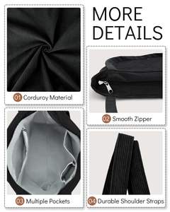 Sac fourre-tout en coton tissé en velours côtelé écologique de grande capacité Sac à provisions réutilisable par transfert de chaleur avec logo personnalisé pour dames Toile - Product Image 5