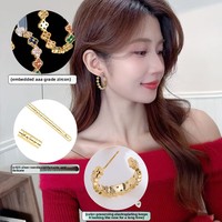 Anting Wanita Model Bunga C Berhiaskan Zirkon Warna-warni Mikro-inlaid, Anting Hoop Fashion