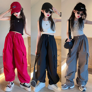Pantalons <span class=keywords><strong>cargo</strong></span> pour filles de 5 à 14 ans, mode printemps, pantalons amples pour enfants, automne, nouveau style, pantalons à jambes larges, vêtements décontractés pour filles - Product Image 2