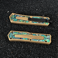 Couteau pliant de luxe avec incrustation de coquille d'ormeau, lame arc-en-ciel en acier 440C, couteau de poche pliant pour le camping en plein air, brise-vitre EDC, cadeau