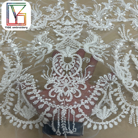 Broderie lourde française avec tissu en dentelle de tulle perlé mariage de luxe mariée perle paillettes maille dentelle tissu pour robes femmes