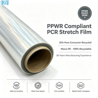 Film étirable flexible PCR 30% conforme PPWR, 90% recyclable, certifié GRS, film d'emballage pour palettes LLDPE, marché européen, plastique 50cm