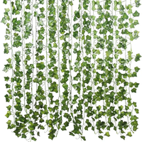 DREA 2.3m Panjang 90pcs Daun Ivy Hijau Buatan Tanaman Ivy Gantung Untaian Daun untuk Dekorasi Dinding Rumah Taman Pesta Pernikahan