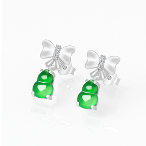 Natural genuine jadeite green sunflower-shaped butterfly knot earrings, ice-grade jade, simple and elegant women's earrings - Product Image 1