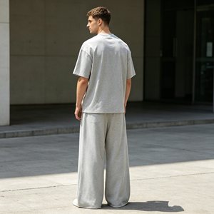 Pantalon de survêtement gris pour homme, double couche, taille mi-haute, coupe large, avec cordon de serrage, décontracté, ample, 100 % coton respirant, idéal pour le printemps - Product Image 2