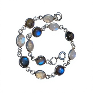 Charme Chrétien en Labradorite Naturelle et Pierre de Lune Arc-en-ciel, Chaîne en Argent 925, Sertissage Minimaliste, Bijou Unisexe pour Usage Quotidien - Product Image 1