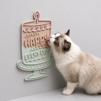 Tapis de léchage en silicone en forme de gâteau pour chat, distributeur lent d'aliments avec pilier et labyrinthe, fixation murale par ventouse, environ 18 x 27 cm