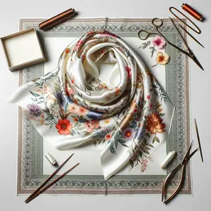 Women Silk Scarf Supplier Custom Print 100% Silk Scarves Colourful Flower Silk Square Scarf For Women