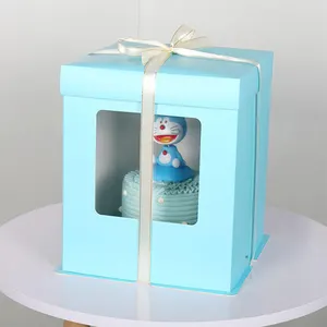 Caja de pastel de 10 "X 10" X 12 "de alto Caja de embalaje de pastel blanco, caja de pastel azul personalizada con ventana festoneada personalizada