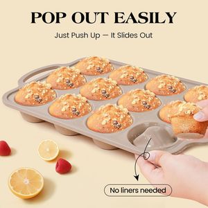 MUYULINS factory 12-cup pan, metal reinforced frame, regular size, with handle, non-stick <b>silicone</b> cake mold - Product Image 3