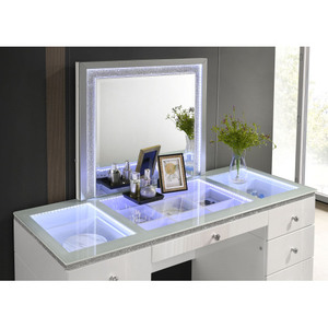 OE.HOME Midcentury 1pc Dressing Vanity with Tempered Glass Top Ball Bearing Glides LED Mirror 5+ <b>Drawers</b> Solid Wood Construction - Product Image 3