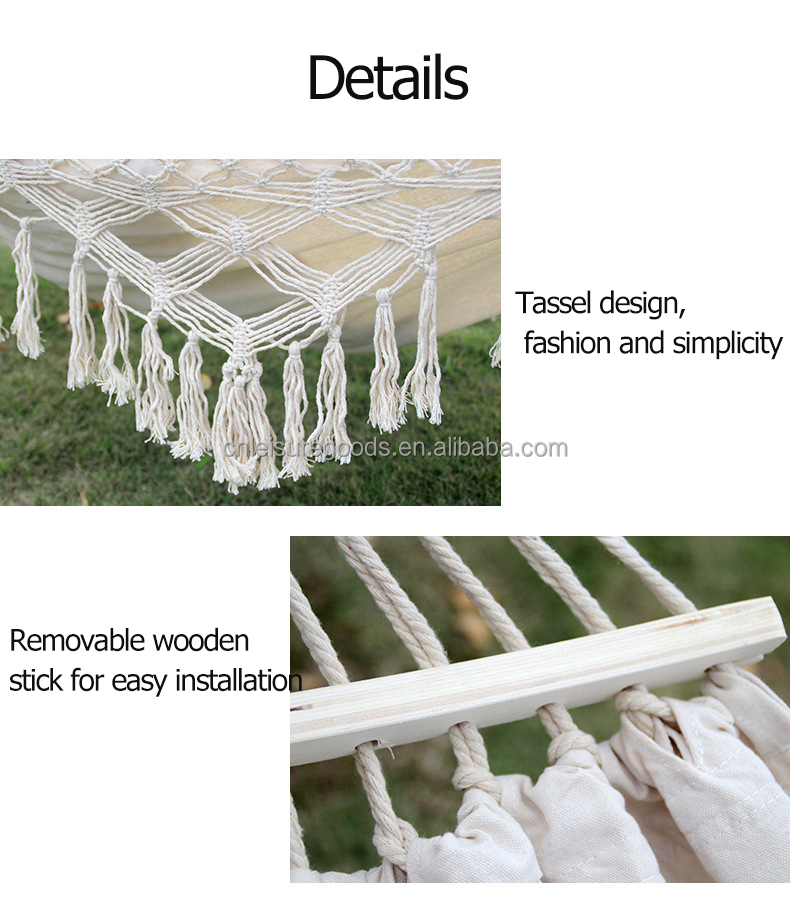 Uplion Outdoor Handmade Hammock Cotton Hammock With Tassel Brazilian Macrame Hanging Hammock