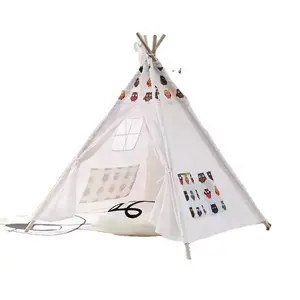 可爱猫头鹰设计婴儿大型印度提皮帐篷棉布儿童室内游戏玩具帐篷带灯