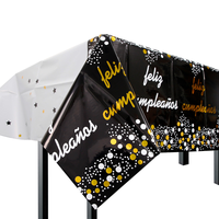 Nappe en plastique blanche personnalisée avec des pois dorés et noirs, nappe rectangulaire imperméable pour les fournitures de fête d'anniversaire