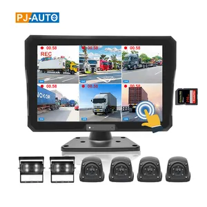 PJAUTO HD 10.1 Inch 6CH Car Truck Bus Split Screen Rear View Monitor Car Security Built-in Dvr Car Recording LCD Monitor Camera