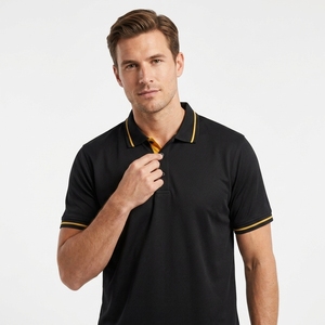 <span class=keywords><strong>Polo</strong></span> da Uomo <span class=keywords><strong>a</strong></span> Maniche Corte con Logo Personalizzato, Bordo Dorato e Polsini <span class=keywords><strong>a</strong></span> Costine, per Uniformi di Squadra, Produzione Diretta OEM - Product Image 1