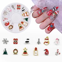 12 grille noël ongles breloques 3D alliage bonhomme de neige cloche wapiti cadeau de noël accessoires pour ongles
