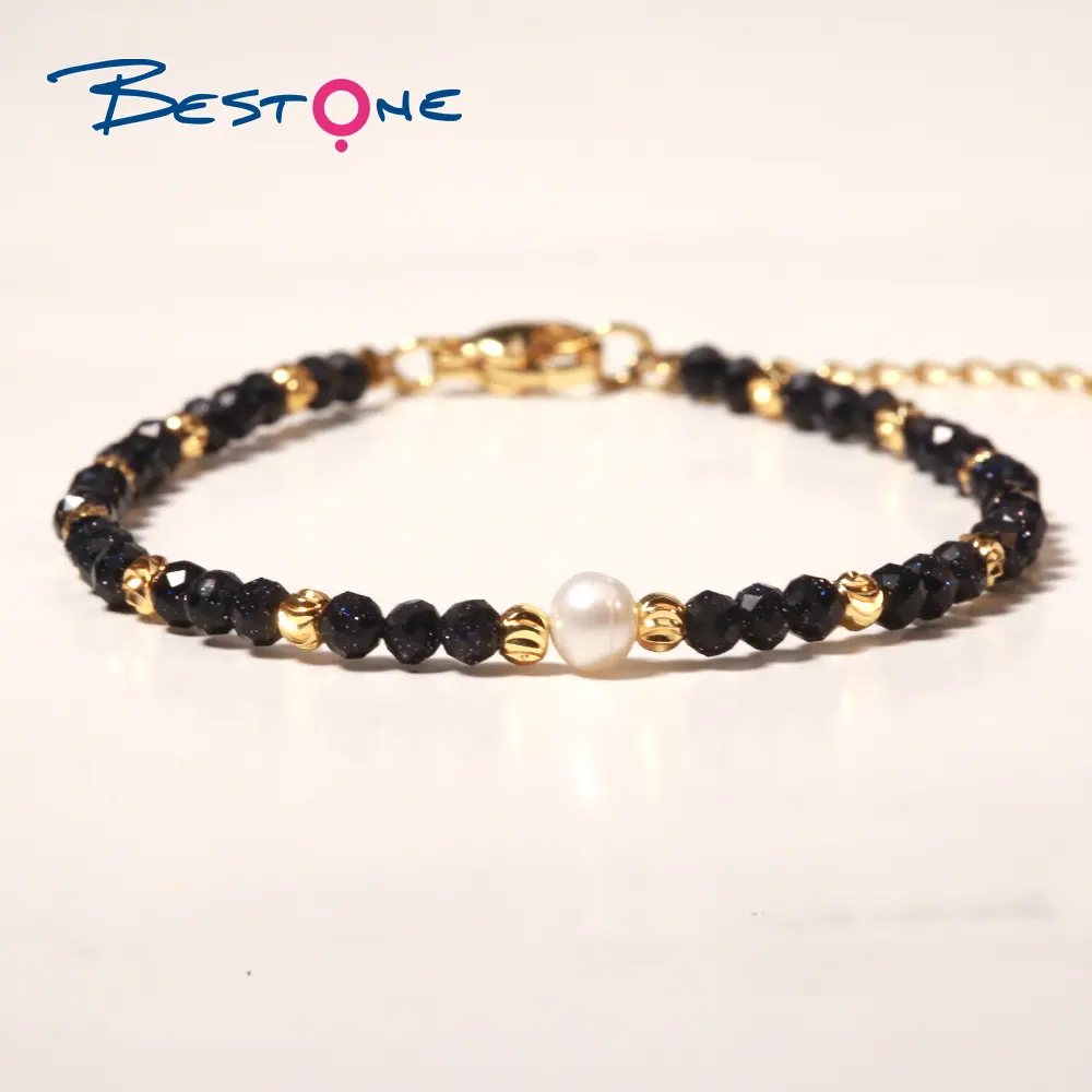 Neues Design kupferbeschichtete echte Goldperlen 3,5 mm gesichteter Edelstein Schmuck Süßwasserperlen individuelles individuelles Armband für Damen