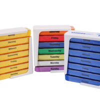 Pastillero de Plástico con Cajones de Colores Arcoíris, Organizador Semanal de 28 Compartimentos