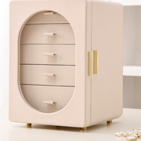 Boîte de rangement portable pour bijoux à grande capacité avec 5 tiroirs, fermeture à boucle, en cuir, pour bagues, colliers, boucles d'oreilles, montres