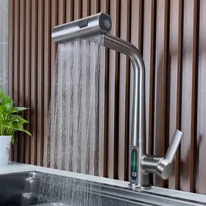Smart Digital Display Faucet Sink Waterfall Tap Mixer Pull Out Kitchen Faucets Kitchen Faucet Waterfall