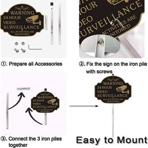 Custom Anti-dissolvenza resistente alle intemperie in alluminio riflettente senza violazione di segni di videosorveglianza con paletti in metallo segno di avvertenza - Product Image 3