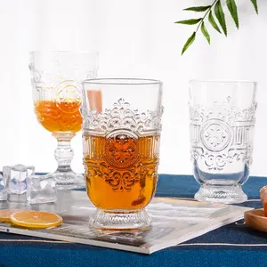 Gepresste Glas becher Geprägte Trinkglas waren Retro Hochzeits becher Vintage blau gefärbte Weingläser Set