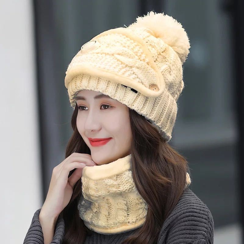 Ensemble de 3 pièces de Ski en molleton pour femmes, bonnet, masque, écharpe, coupe-vent, chaud, tendance