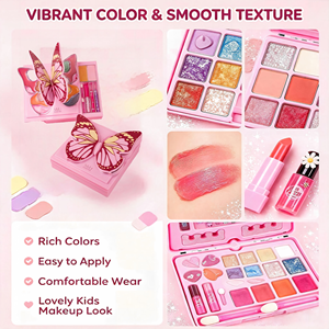 Kit de <span class=keywords><strong>maquillage</strong></span> pour enfants en forme de <span class=keywords><strong>papillon</strong></span>, jouet cosmétique lavable avec fard à paupières, brillant à lèvres, blush pour filles, cadeau pour fête d'anniversaire - Product Image 2