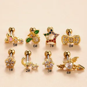 HENGSEN coloré zircon coeur coeur fruits bonbons or argent cartilage boucle d'oreille oreille piercing hélice boucle d'oreille femmes