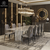 Ensemble de table à manger rectangulaire en marbre italien de luxe, 8 à 10 places, chaises rembourrées, mobilier de salle à manger moderne haut de gamme pour villa