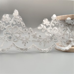 Tissu en organza brodé de sequins pour robes de mariée, dentelle blanche pour bordure, mode féminine - Product Image 3