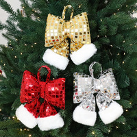 Décoration de Noël en forme de papillon avec paillettes satinées, style européen et américain, pendentif pour arbre de Noël, ornement suspendu pour vitrine