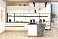 Meuble de cuisine mural moderne avec robinet en acrylique, construction en panneau mélaminé, compatible évier, rangement pratique