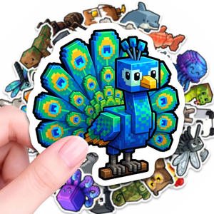 50 autocollants animaux pixelisés style dessin animé, caricatures pour décorer cahiers, bouteilles d'eau, cadeaux <span class=keywords><strong>de</strong></span> fête d'anniversaire - Product Image 4