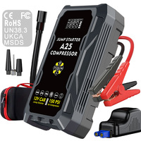 Démarreur de voiture et camion portable 2000A 7200mAh 12V avec compresseur d'air et gonfleur de pneus, batterie externe