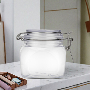 Fuyun, 380Ml, <span class=keywords><strong>tarro</strong></span> hermético cuadrado de plástico transparente, Clip de Metal transparente vacío personalizado, superventas para el cuidado cosmético de la piel - Product Image 4