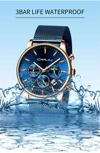 CRRJU 2266 jam tangan kuarsa pria unik desain jam tangan tali baja tahan karat modis tahan air tiga tombol - Product Image 6