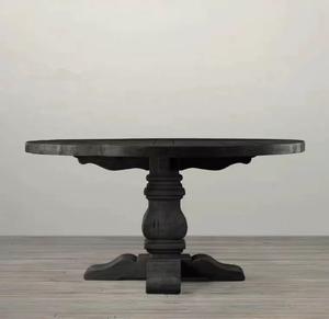 Meja makan kayu padat warna alami, furnitur bulat ukir berat untuk rumah Modern untuk ruang makan - Product Image 6