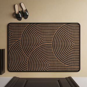 Tapete para Puerta con Patrón Geométrico Rectangular Negro, Imitación Lino, Lavable a Máquina, Antideslizante, para Entrada del Hogar - Product Image 3