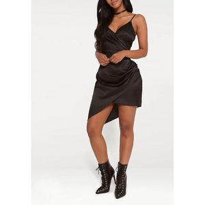 <span class=keywords><strong>Abito</strong></span> <span class=keywords><strong>Mini</strong></span> Sexy in <span class=keywords><strong>Raso</strong></span> Personalizzato per Donna, Vestito Corto Nero in Seta per Serate, Cocktail e Balli - Product Image 5